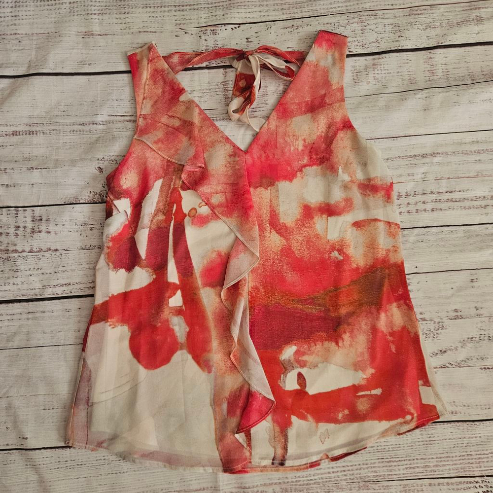 Iris Setlakwe Pink Watercolor Ruffle Sleeveless Blouse Womens 8